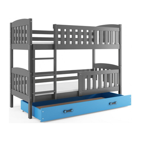 Dětská patrová postel KUBUS s úložným prostorem 90x200 cm - grafit Modrá BMS