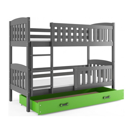 Dětská patrová postel KUBUS s úložným prostorem 90x200 cm - grafit Zelená BMS