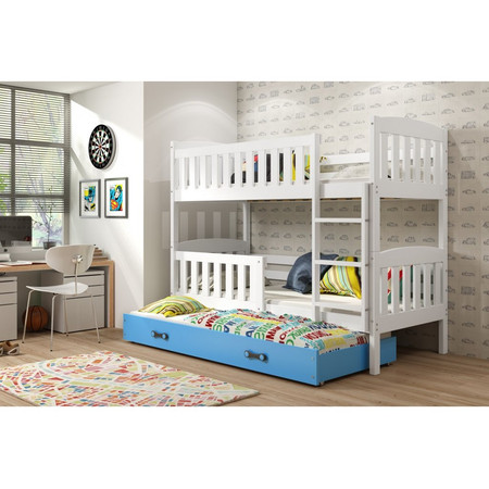 Dětská patrová postel KUBUS s výsuvnou postelí 90x200 cm - bílá Modrá BMS