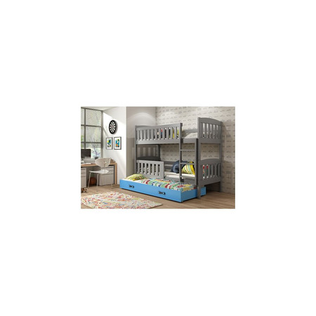 Dětská patrová postel KUBUS s výsuvnou postelí 90x200 cm - grafit Modrá BMS