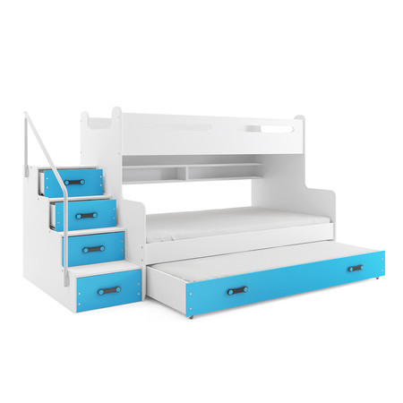 Dětská patrová postel MAX III s výsuvnou postelí 80x200 cm - bílá Modrá BMS