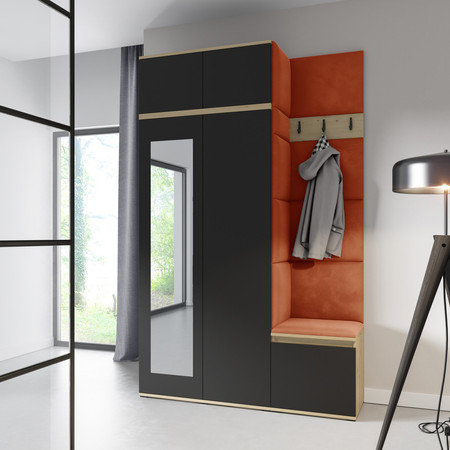 Předsíňová stěna EMI 20 - se zrcadlem Oranžová Dub artisan/černá Signal-nabytek