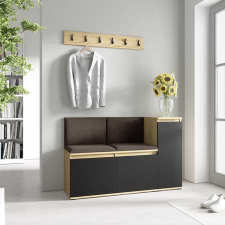Předsíňová stěna EMI 25 Tmavě hnědá Dub artisan/černá SG-nábytek